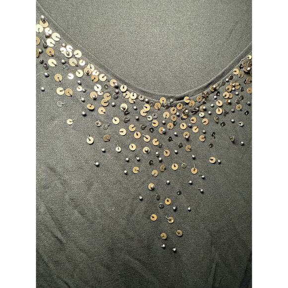 Eileen Fisher black sequin 100% silk 3/4 sleeve top womens large luxury career - Picture 2 of 8